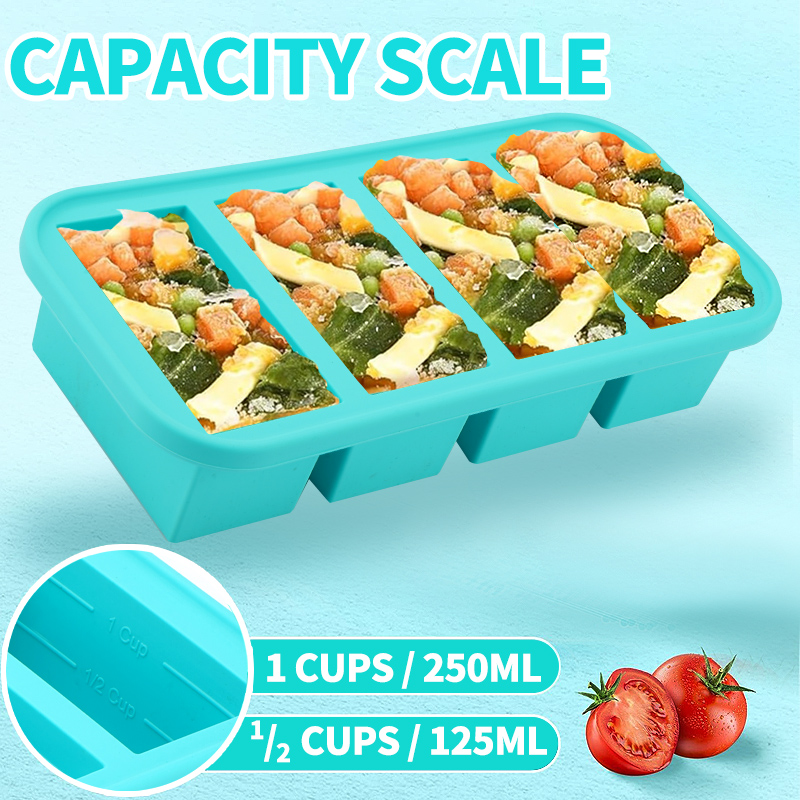 4 Cetakan Beku Silikon Tertutu - Meal Prep Template ulasan dan harga